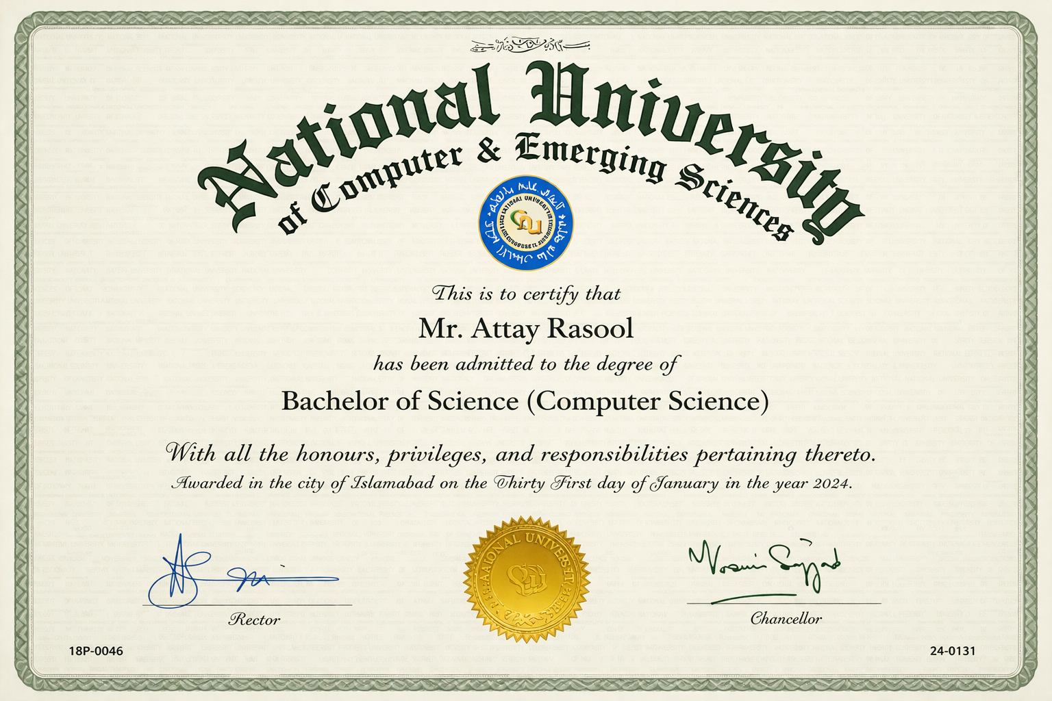Attay Rasool degree from FAST NUCES