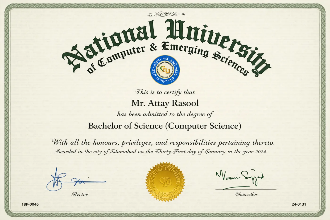 Attay Rasool degree from FAST NUCES